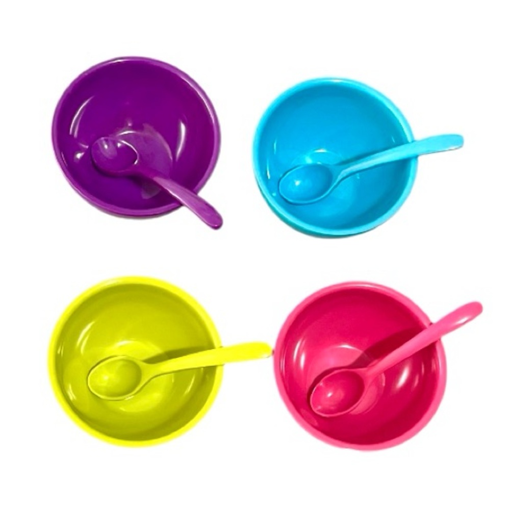 Colorful Plastic Bowl & Spoon Set Kids Snack Bowls Dorm Cottage Camping Picnic